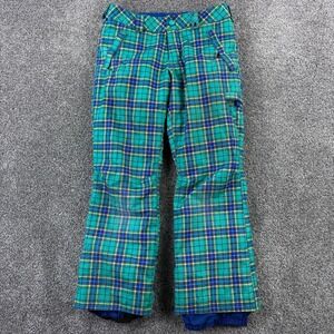 Burton Sweetheart Snow Pants Girls Medium Green Plaid Ski Snowboarding Insulated